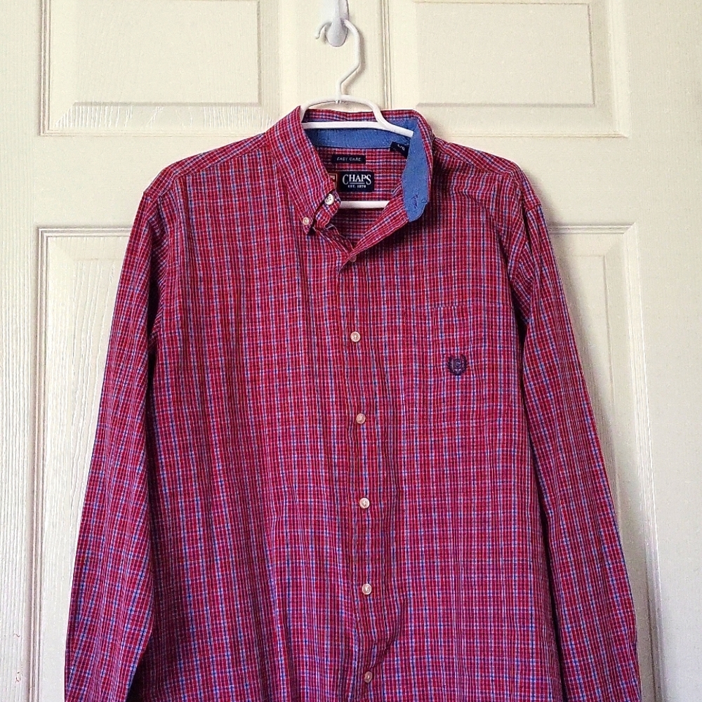 Chaps red and blue button down long sleeve shirt size LG